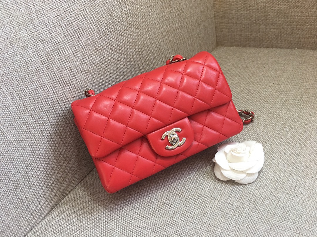 Small Classic Flap Lambskin Bag A01116 Red/Silver